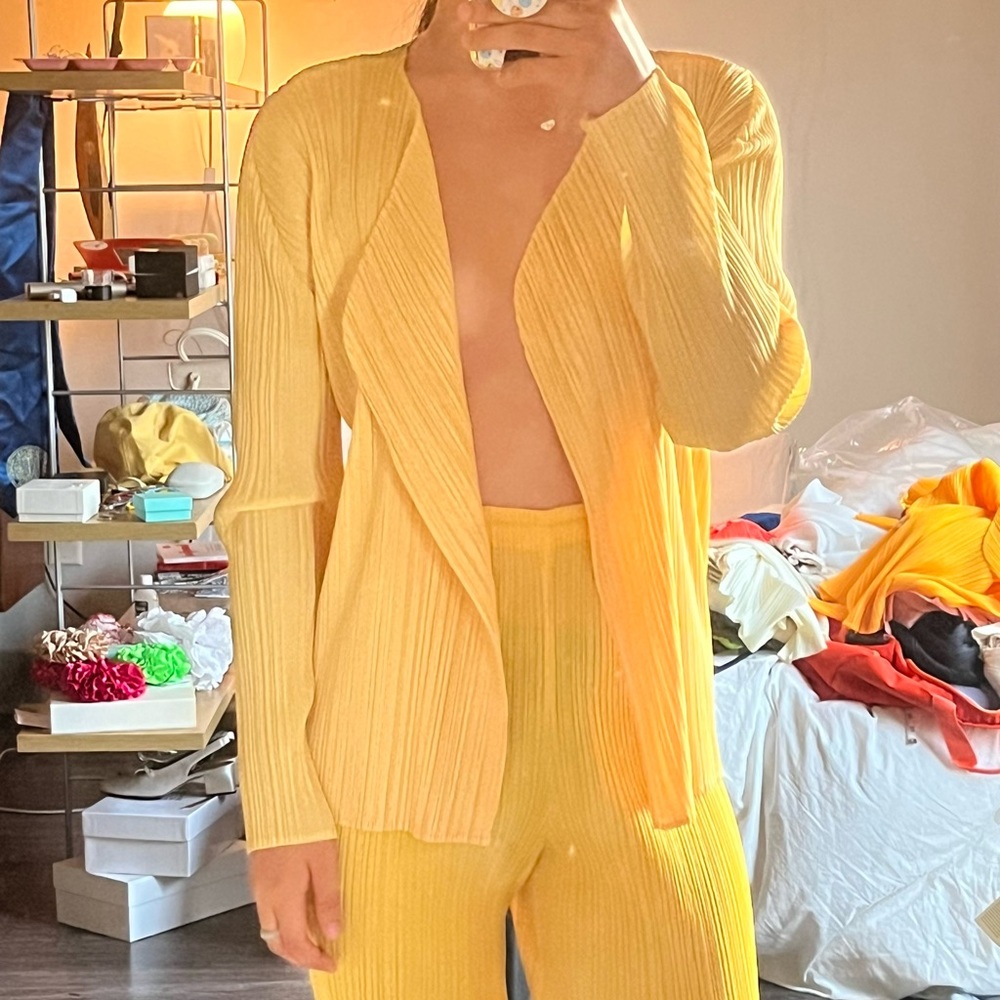 SOLD Pleats Please Issey Miyake open cardigan butter yellow